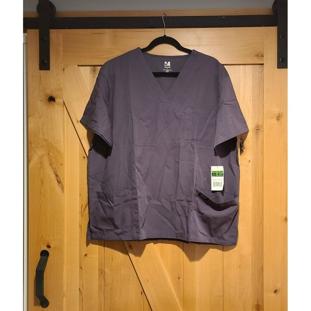 Dagacci Womens Scrub Top Sz XL Pewter Gray Short Sleeve V-Neck 3 Pockets NWT
